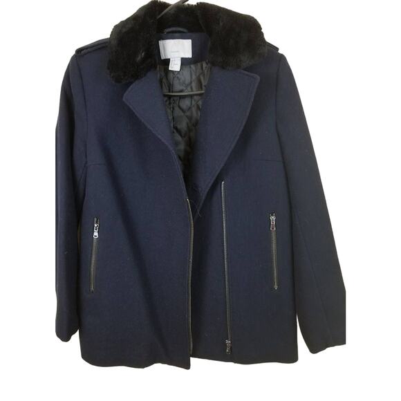 H & M Women's Navy Wool Blend Zippered  Coat size 6 Hip Length 12921/23-9clo - Picture 5 of 5